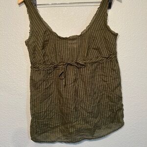 Old Navy Perfect Fit Olive Sheer Stripe Tank Top Tie Front Y2K Small